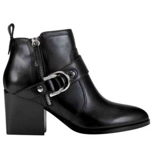 Marc Fisher Victa Leather Harness Boots Heel Black
